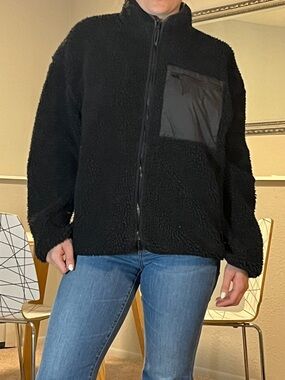 H&M Black Teddy Jacket with Chest Pocket